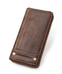 Contacts en cuir de grande capacité pour hommes - Portefeuille à fermeture à glissière pour téléphone portable - Pochett
