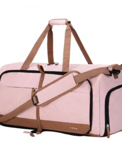 Lekesky Grand sac de voyage pliable – Sac fourre-tout imperméable avec compartiment à chaussures, rose, 60L Lekesky Sac