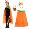 Citrouille Enfant Costume, Cape Halloween Deguisement 80 cm, pour 3-13 ans, Halloween, Carnaval, Cosplay