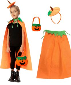 Citrouille Enfant Costume, Cape Halloween Deguisement 80 cm, pour 3-13 ans, Halloween, Carnaval, Cosplay