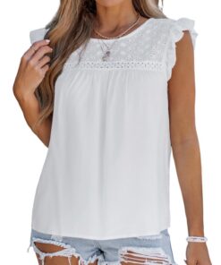 CUPSHE Chemise été en dentelle volant brodée incrustée pour femme bohème casual 100% coton femme vêtements femme détente