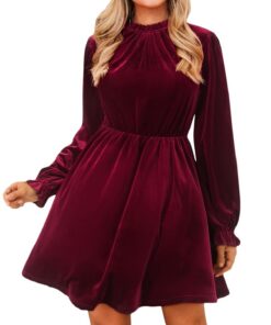 CUPSHE Robe en Velours Fille - Robe d'Invitée pour Mariage - Robe d'Automne Élégante à Volants