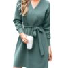 CUPSHE Mini Robe Décontractée Col en V Longues Manches Tricot Côtelé CintréeCoupe Trapèze Automne Femmes