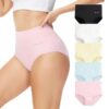 Momoshe Culottes Femme Coton Taille Haute Lot de 5 Post- accouchement Elasticité Gainante Slip Shorts Extensibles Décont