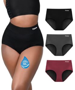 TIICHOO Culottes menstruelles pour flux très abondant, taille haute, hygiène menstruelle absorbante, lot de 3, conforme