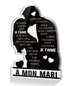 Putuo Decor - Cadeau Romantique en Acrylique pour Mari - Silhouette Amoureuseavec Message Gravé en Français - Romantic G