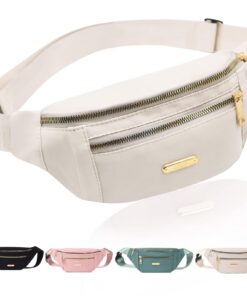Saier tbo Sac banane pour homme et femme - Élégant - Réglable - 3 poches zippées - Pour sport en plein air - Beige Sai