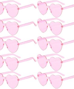 Vimmvid Lot de 10 paires de lunettes de soleil roses en forme de cœur pour ladies en vacances