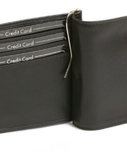 Portefeuille Money Clip avec pince à billets, cuir véritable, noir | Compartiment pour la monnaie | Édition Spéciale