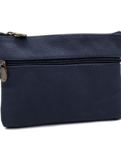 Charmoni Portefeuille Homme Bleu - Cuir Vrai - Multi Poches Zippées - Anneau Porte Clé - Élégant pour Homme et Femme