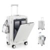 Valise cabine LANMOU 20" Grande Rigide Blanc 4 Roues Aluminum Cadre PC Coque Serrure TSA Port USB Serrure Code 3 Chiffre
