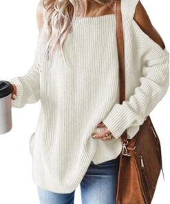 CUPSHE Sweatshirt décontracté surdimensionné pour femme - Col carré - Manches longues - Épaules dénudées - Chic et confo