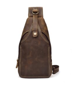 LUUFAN Sac Sling en Cuir Véritable pour Hommes - Idéal pour le Sport, la Randonnée et le Voyage (Couleur Brun)