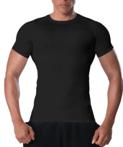 VanKee Maillot De Compression pour Hommes - Manches Courtes Respirant et Séchage Rapide Fitness Musculation - Noir Large