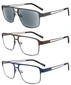 MODFANS Lunettes de Lecture Anti-Réflexion - Cadre Rectangulaire en Métal 3 Paires pour Vision Écoute Comfortable
