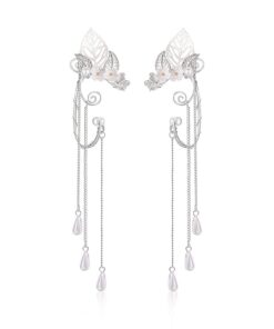 Hifot Oreille Elfe Boucles d'oreilles pour Femme Argent Feuille Ailes d'anges Manchette Oreilles Elfes Boucles d'oreille