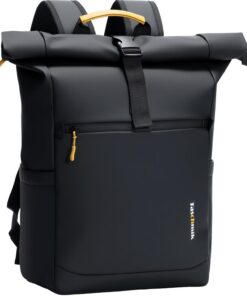 Sac à dos étanche rolltop pour homme et femme avec compartiment pour ordinateur portable et poche antivol 17" Noir