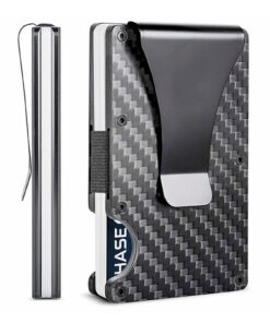 Yuehuamech Portefeuille fin en fibre de carbone pour homme et père | Protection RFID et pince à billets en métal | Spéci