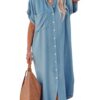 CUPSHE Robe Casual Boutonné à Col de Chemise pour Femme Blouse Longue Shirt Robe Tunique