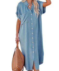 CUPSHE Robe Casual Boutonné à Col de Chemise pour Femme Blouse Longue Shirt Robe Tunique