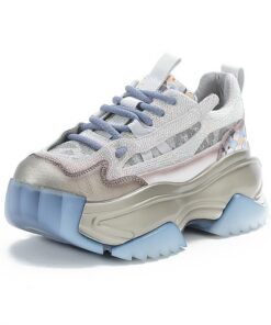 Éricat Mode, Chaussures de Sport Élégantes, Talons en Cuir Éclatants, Femmes Printemps Automne Hiver, Lacets, Fond Épais