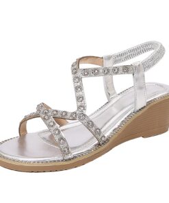 Sandales à strass ethnic pour femme taille 7 large Talon incliné et fond épaischaussures d'été