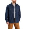 Carhartt Relaxed Fit Denim Fleece Lined Snap-Front Shirt pour Homme Utilitaire de Travail Fonctionnel et Chauffant