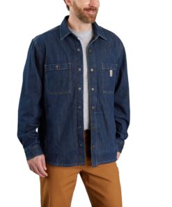 Carhartt Relaxed Fit Denim Fleece Lined Snap-Front Shirt pour Homme Utilitaire de Travail Fonctionnel et Chauffant
