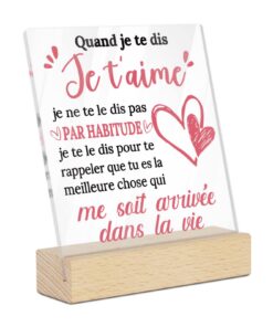 Plaque Acrylique Rectangle Je T’Aime Pas par Habitude – Citation Amour Sincère – Cadeau Saint-Valentin