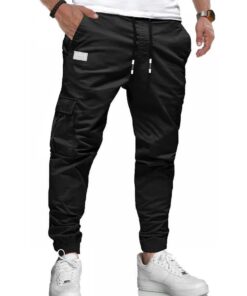 KUNJLELP Pantalon Cargo Homme Casual Sport Cotonavec Plusieurs Poches et Cordon de Serrage pour Travail et Loisirs