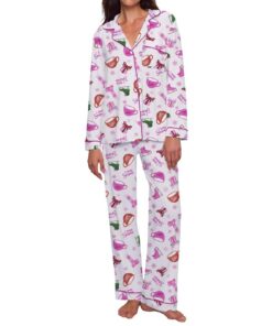 Pyjama de Noël en satin pour femme - Manches longues - Ensemble de pyjama avec combinaison d'intérieur