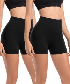 Leafigure Lot de 2 shorts de cyclisme pour femme - Taille haute - Opaques - Idéal pour l'été, la gym, le yoga - Taille M