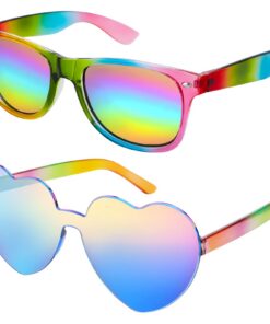 Hifot Lunettes de Soleil Coeur Multicolore Lunette Festival pour Femmes Hommes LGBT Pride Classique Rétro Arc En Ciel