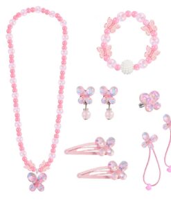 Hifot Bijoux Enfants Set Collier Boucles D'Oreilles Bague Bracelet Papillon Jouet Coffret Anniversaire Cadeau