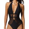CUPSHE Maillot de bain une pièce femme V profond dos nu maille