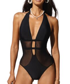 CUPSHE Maillot de bain une pièce femme V profond dos nu maille