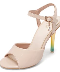 MJIASIAWA Sandales de Cuir Verni à Talons Aiguilles Peep Toe pour Soirée Féminine