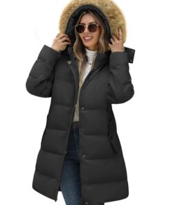 Yuson Chic Doudoune Femme Hiver Épais Rembourré Elegant Veste avec Capuche Fourrée Fourrure Capuche Zippée Elegant Poche