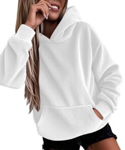 Sweat-Shirt à Capuche en Velours Côtelé pour Femme Chaud et Comfortable, Grande Taille Originale, Blanc Sweat-shirt À Ca