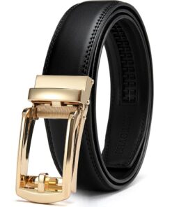 Ceinture en Cuir Marron Clair à Boucle Dorée pour Femme, Ceinture à Cliquet 3,2 cm pour Pantalons - Dimensions 32-35 (Ta