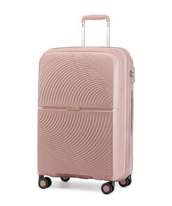 Valise British Traveller Moyenne Taille 68 Litres Rigide | Roues à 4 Poussées et Serrure TSA (Rose)
