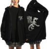 Capuche Zippée Gothique Femme Sweat Molleton Noel Adulte Pas Cher Veste avec Poches Monteagne Noir des Pulls pour Femmes
