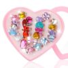 Hifot anneaux réglables filles bijoux coeur boite princesses petites filles joaillerie enfant jouer habiller