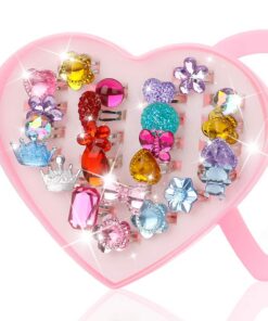 Hifot anneaux réglables filles bijoux coeur boite princesses petites filles joaillerie enfant jouer habiller
