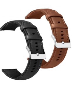 Montres en cuir 22 mm pour homme et femme - Marron et Noir - Lot de 2 avec barrettes à ressort rapides