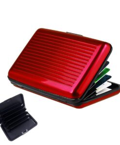 JeoPoom Porte-Carte de Crédit en Aluminium Anti-RFID, 6 Slots, pour Hommes et Femmes(Rouge)