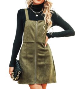 CUPSHE Robe salopette pour femme verte - Fermeture éclair - Mini robe - Robe décontractée - L размер