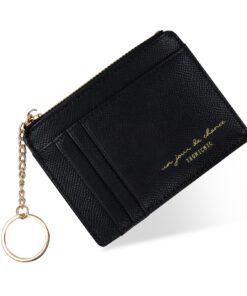 Porte-Carte Femme FuninCrea Noir with 8 Slides and Money Pocket,Minimalistic Bank Card Holder with Key Case(Noir)