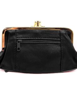 Charmoni Grande Portefeuille Femme Noir Poche Zippée Cuir d'Agneau Fermeture Clic Clac Fermoir