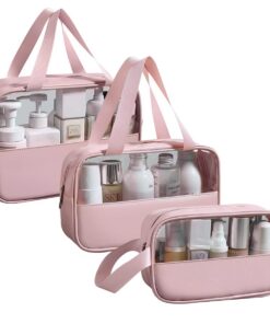 Trousse de Toilette LEcylankEr Rose pour Femme en PVC Étanche (Set de 3 Pièces)